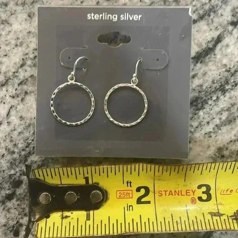 Hammered Open Hoop on Sterling Silver 925 Earrings made in Thailand - Picture 4 of 4